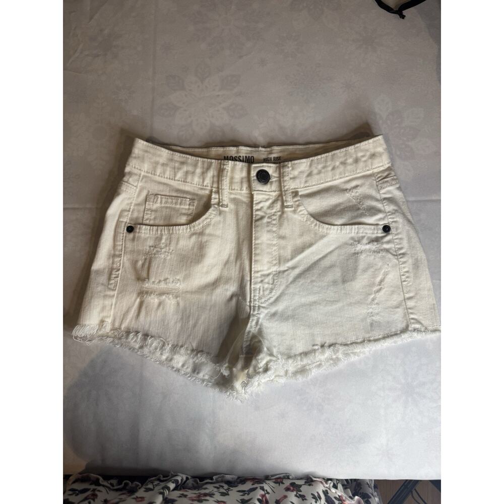 Mossimo Shorts High Rise White Distressed Jean Cutoffs Cotton & Spandex Size 3